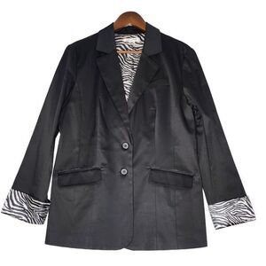Richard Malcolm Womans Blazer Jacket Large Black with Zebra‎ Contrasting cuffs